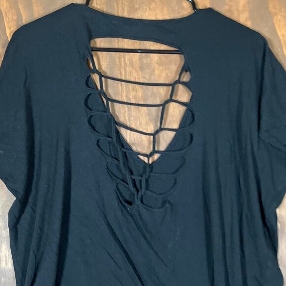 Express Womens Shirt Black Open Criss Cross Back Short Sleeve Stretch Medium - Picture 11 of 12